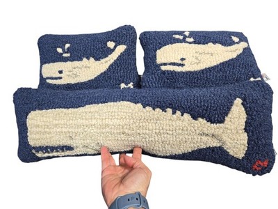 Chandler Four Corners Whale Hooked Lumbar Throw Pillows Set Of 3 Blue Nautical
