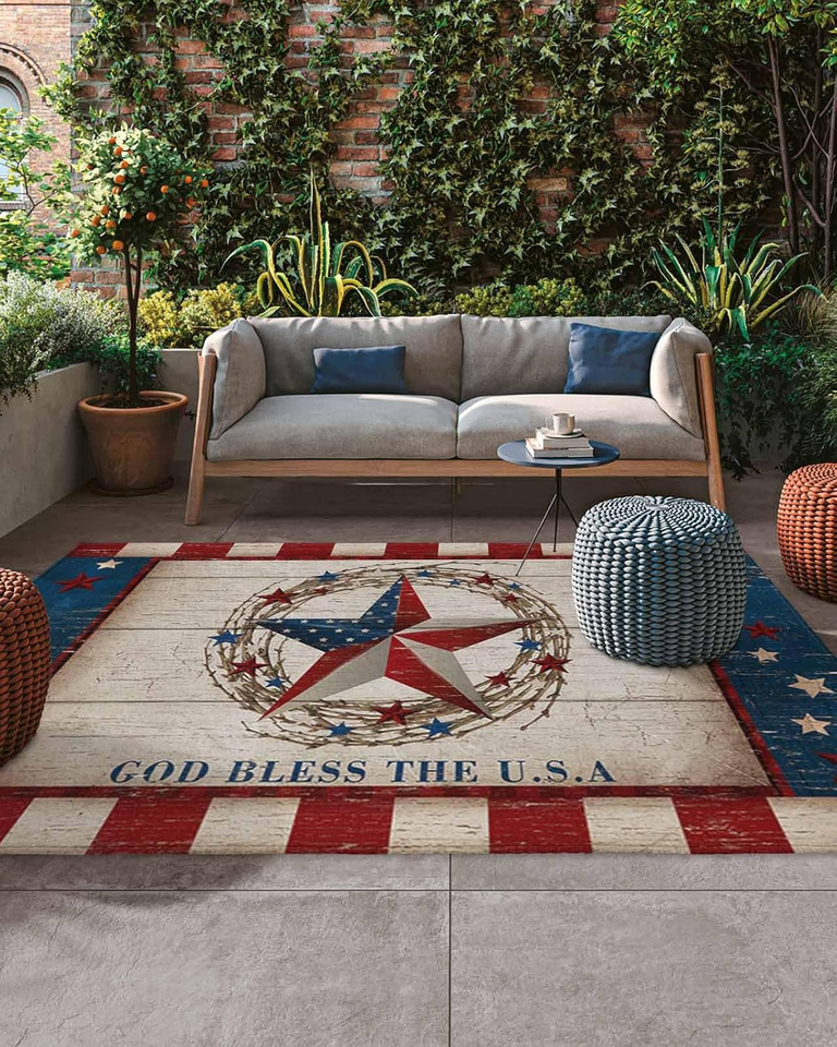 Rustic Star Rugs Entry Rug Outdoor Patio Rugs Rustic Star American Flag Stripes Outdoor Area Rug ...