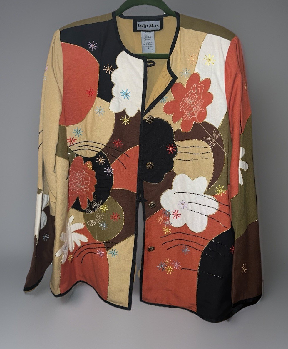 Indigo Moon Vintage Patchwork & Embroidery Floral… - image 1