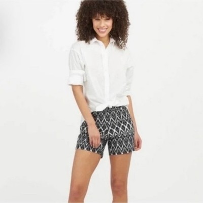 Spanx Sunshine Ikat Black Stretch Shorts Size Large
