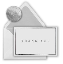 100 Thank you cards with envelopes and stickers, Silver Foil White