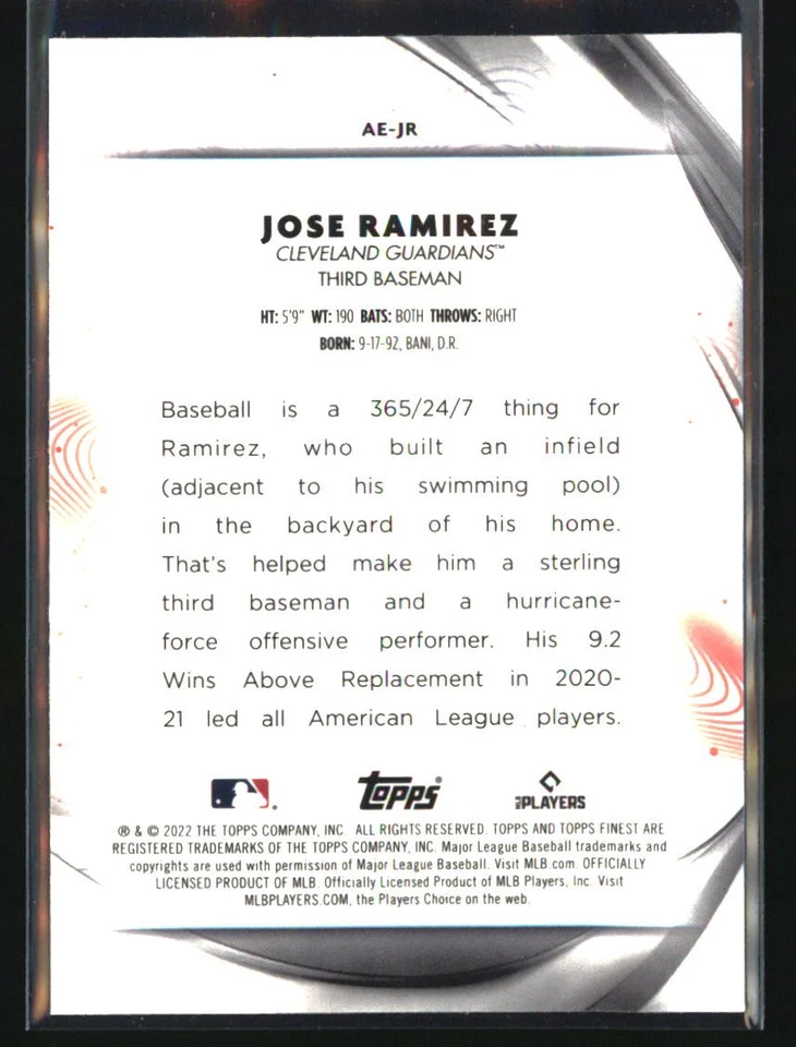 2022 Finest #AE-JR Jose Ramirez Aura of Excellence - Image 2 of 2