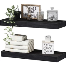 Floating Wall Shelves Set of 2 - 15.7" Black Bathroom Decor