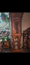 Vintage Curved-Glass Corner Curio Cabinet – Solid Wood Display Cas