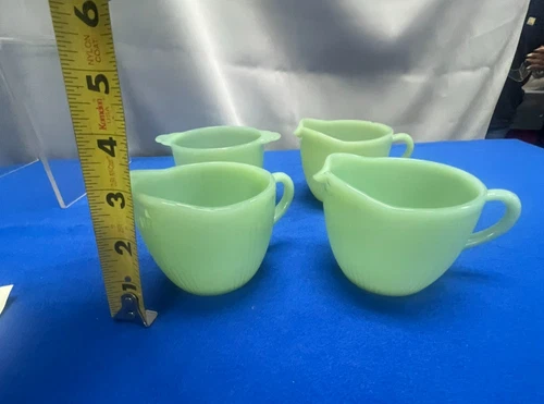 Vintage Fire King Jane Ray Jadeite Green Ribbed 3 creamer, 1 sugar no lid DS43