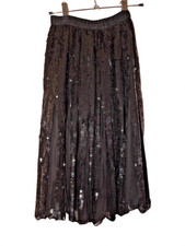 Vintage 1980's Black Sequin 100 Silk Skirt w/ Gathered Waist Size XS