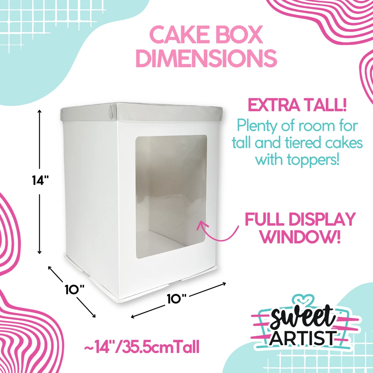 10" Extra hohe weiße Kuchenboxen mit klarem Deckel und vollem Schaufenster (5er Pack)