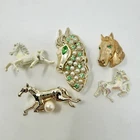 Vintage Costume Estate Jewelry horse Brooch LOT Equestrian gold toned rhinestone