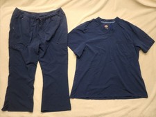 Dickies Scrubs Set Blue Navy Polyester Stretch Drawstring Womens XL XXL