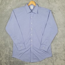 Brooks Brothers Dress Shirt Mens 17.5 35 Blue Regent Non-Iron Houndstooth Cotton