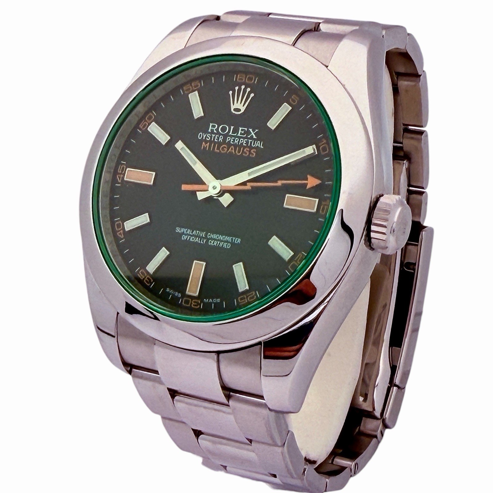 ROLEX MILGAUSS 116400GV OYSTER PERPETUAL 40MM GREEN MENS WATCH w/ BOX&