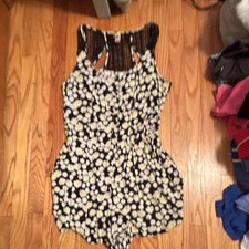 Art Class Girls Floral Sleeveless Romper Black White Yellow L 11-13