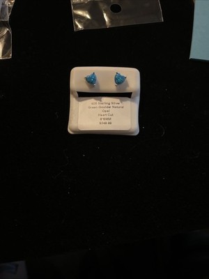 #223 925 Sterling Silver Aqua Natural Opal Heart Cut 6.6mm Earrings Studs