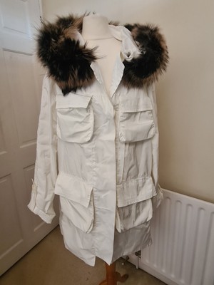 Ermanno Scervino Designer Womens White Parka Jacket Size 40/M Big Pockets 