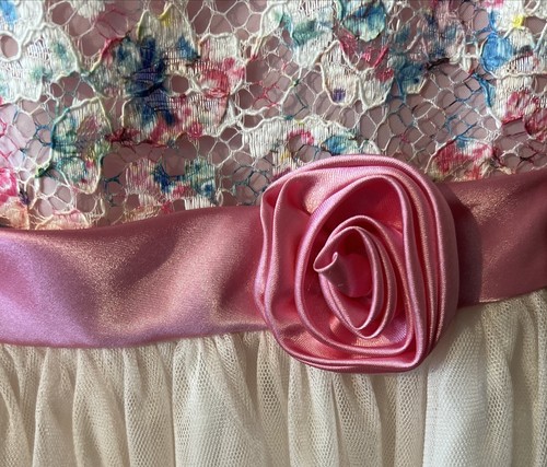 Girls BONNIE JEAN Pink Sleeveless Floral Appliqué Hi-Low Dress SZ 16 - Picture 3 of 9