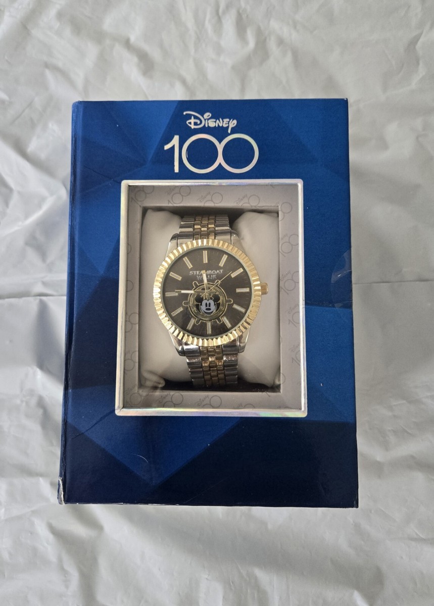 Disney 100th Anniversary Mickey Mouse Steamboat Willie Watch Gold/Silver,  NIB