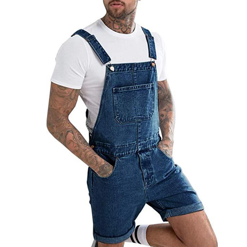 Herren Overall Shorts Bermuda Kurze Hose Jeans Denim Latzhose Latzjeans Jumpsuit - Bild 3 von 4