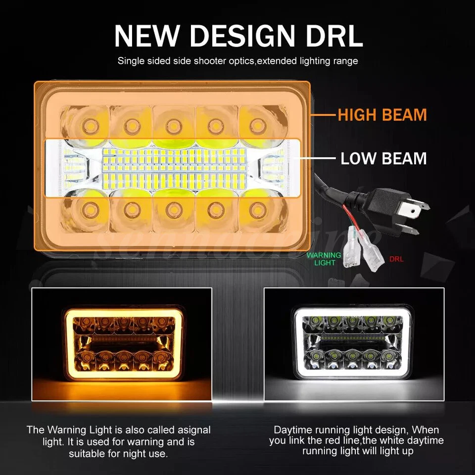 4set 4x6" LED Headlights DRL Hi/Lo Beam DRL For Chevy C10 Pickup truck 1980-1986 Foto 3 de 4