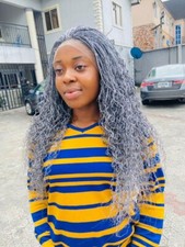 Braided wig. Curly Wig. Length Is 24inches Long.color Gray, .ready To Ship.