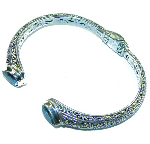 Enchanted Beauty Swiss Blue Topaz .925 Sterling Silver Bracelet / Cuff - Picture 2 of 4