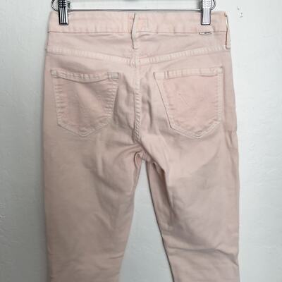 Mother Looker Ankle Step Fray Denim Jeans Pink Lemonade