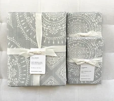 Pottery Barn DOT MEDALLION REVERSIBLE Duvet Full Queen & Std Shams Sea Glass NWT