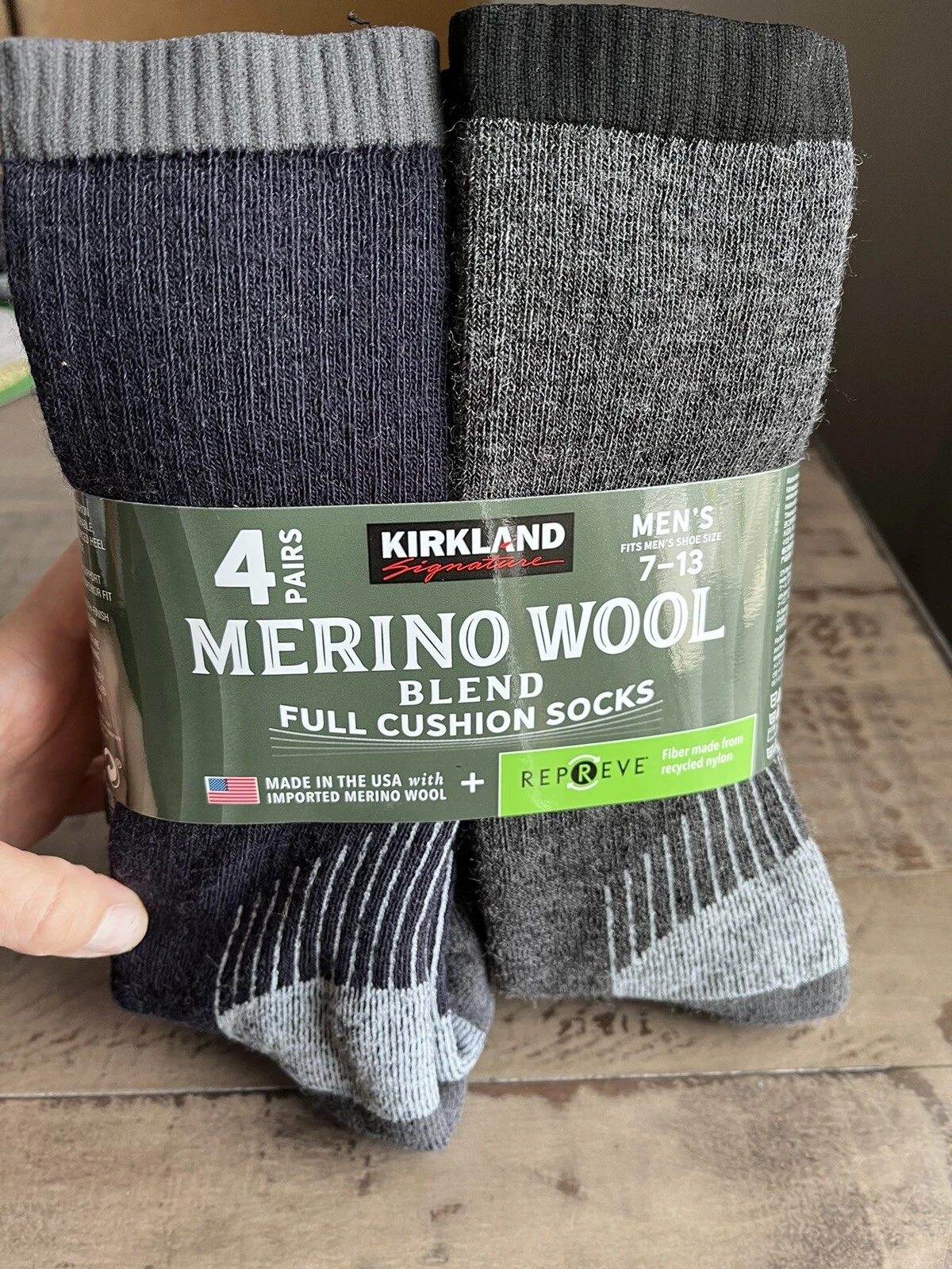Kirkland Men Merino Wool Blend 4-Pairs Full Cushion Socks Shoe Sizes 7-13 new