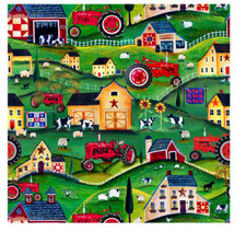 Farmall Folk Art Scenic Fabric