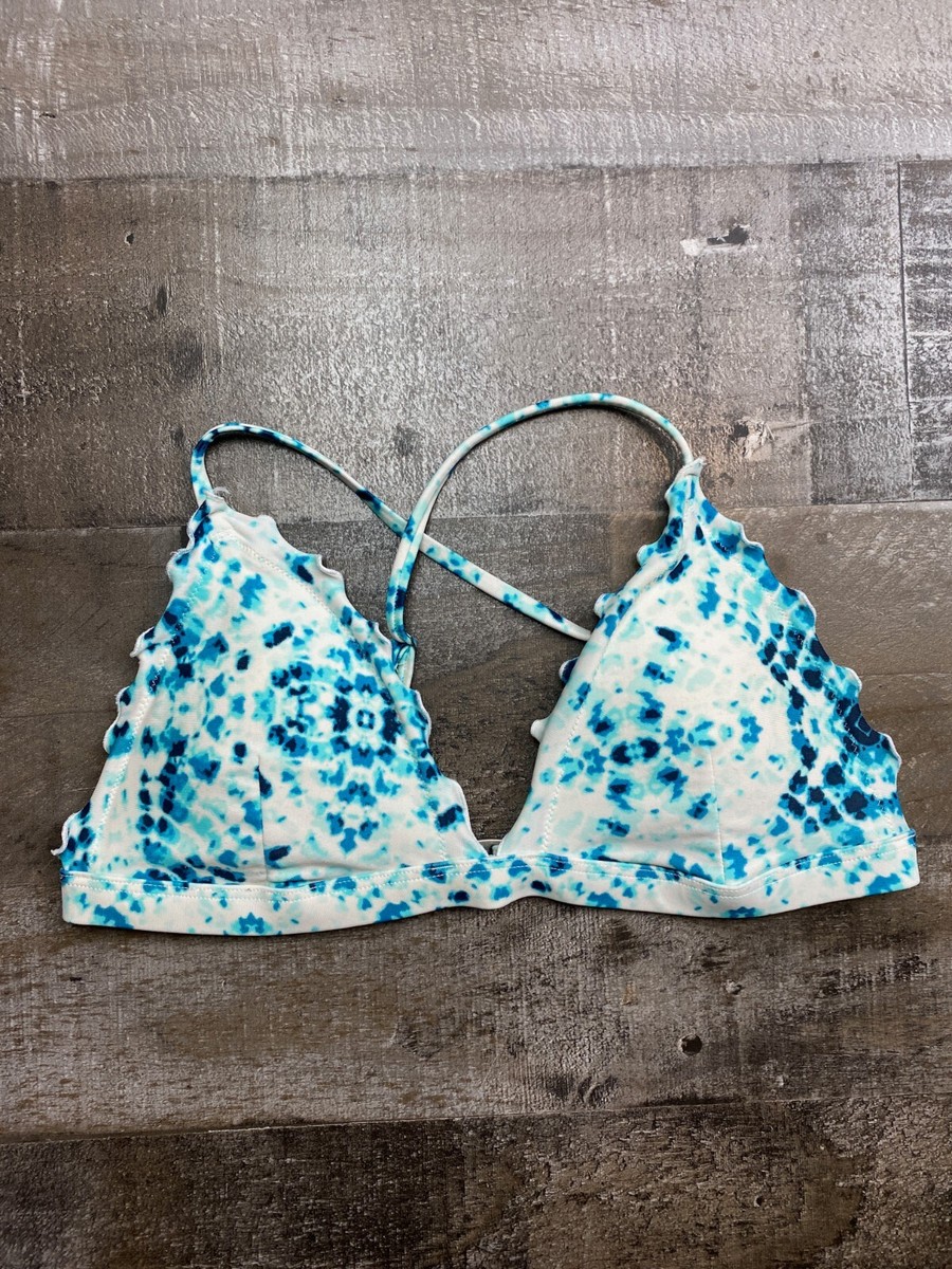 Hollister Womens Blue White Tie Dyed Triangle Bikini Swim Top Size