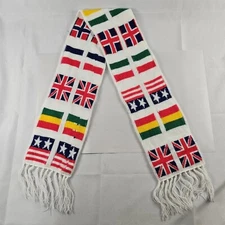 Vintage Multi Flag Scarf Cotton Neckwear Global Unisex Approx 8×60" Fringe READ⬇