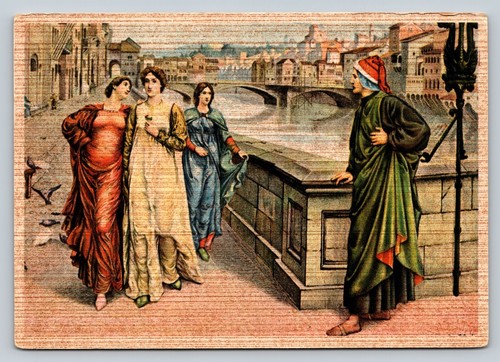 Incontro di Dante e Beatrice FIRENZE Italia 4x6" Cartolina d'epoca 0100