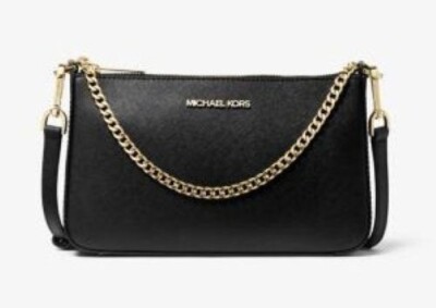 Michael Kors Jet Set Medium Saffiano Leather Crossbody Bag Black and Gold