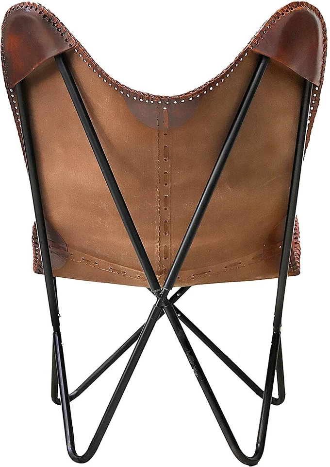 Silla de salón mariposa de cuero marrón oscuro hecha a mano silla de brazo relax plegable completo Foto 4 de 4