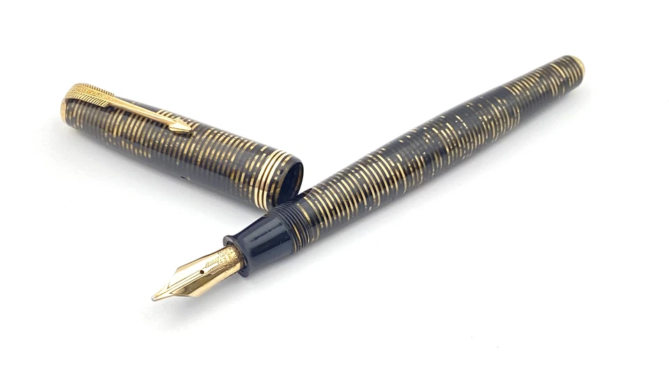 PLUMA ESTILOGRÁFICA ESTÁNDAR AERODINÁMICA PARKER VACUMATIC VINTAGE MARRÓN 14K ANCHO NUEVA EN CAJA Foto 2 de 4