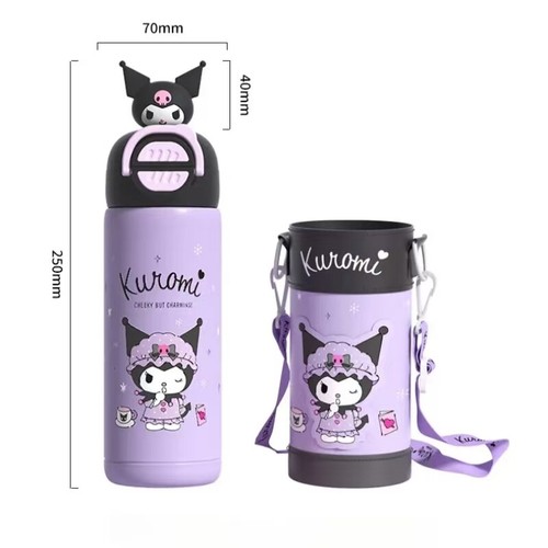 SANRIO Kuromi Water Bottle Vacuum Flask Insulated Straw Stainless Steel 480ML - Picture 12 of 16