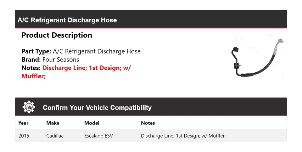 Mangueira de descarga de refrigerante 4 estações Cadillac Escalade ESV A/C para 2015 - Imagem 2 de 3