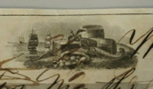 Antique 1846 Bank Check Receipt Boston Parchment Graphic Ships Horn of Plenty - Picture 2 of 6