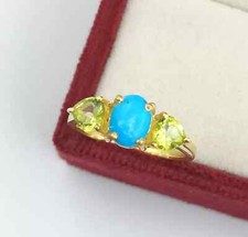 Oval Cut Peridot 925 Sterling Silver Ring Turquoise Gemstone Anniversary Ring