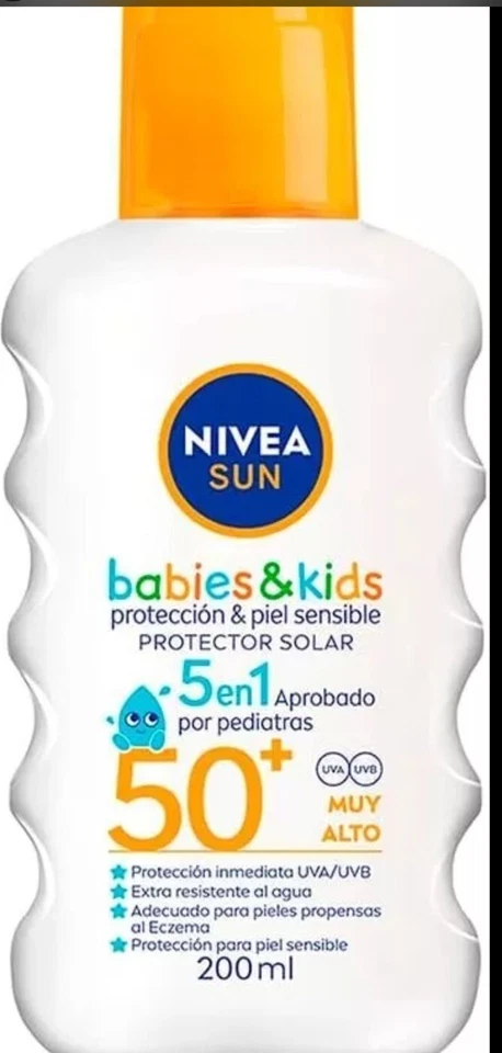 NIVEA SUN SPF 50 Protector Solar para Bebés y Niños Spray Protector 200ml Alemán Foto 2 de 4