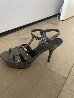 Women s YSL Tribute High Top Sandals Patent Gray  39.5