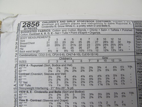 McCall's Costumes pattern 2856 Biancaneve, Raperonzolo, Cenerentola, Belle taglia 10-14 (A - Foto 5 di 6