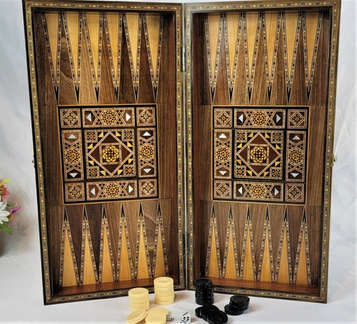 20" Chess Board and Backgammon Folding Set. Mosaic inlay pearls.Christmas Gifts - Picture 11 of 27