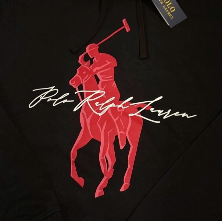 Felpa con cappuccio pullover Polo Ralph Lauren uomo grande pony nera rossa $148 nuova