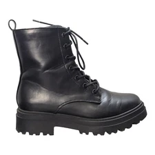 Women's 7 A New Day Black Faux Leather Combat Boots Side Zip