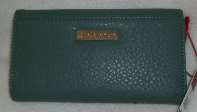 New Enzo Angiolini Slim Trifold Wallet in Marble Green with Gold Stud Accent