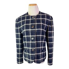 Vintage Pendleton Size 10 Button-Front Plaid Wool Jacket Blue Silver