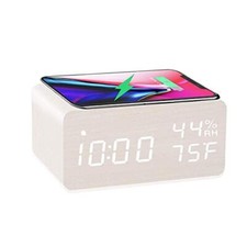 Wooden Digital Alarm Clock with Wireless Charging