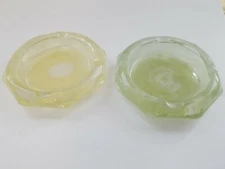 Ashtrays Two Vntg Yellow And Green Glass Octagon Shaped 