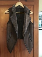Brown Sheepskin And Leather Fabulous Fitted Flying Styled Gilet Size 10/38