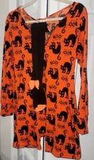 SHOSHO LONG SLEEVE ONE PIECE SHORTS ROMPER BLACK CAT BOO HALLOWEEN + SOCKS LARGE